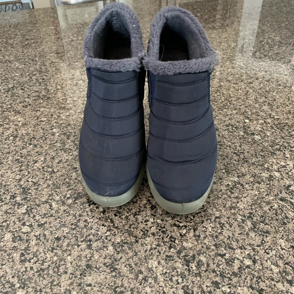 Size 9 fur slip on navy bootie. Like new